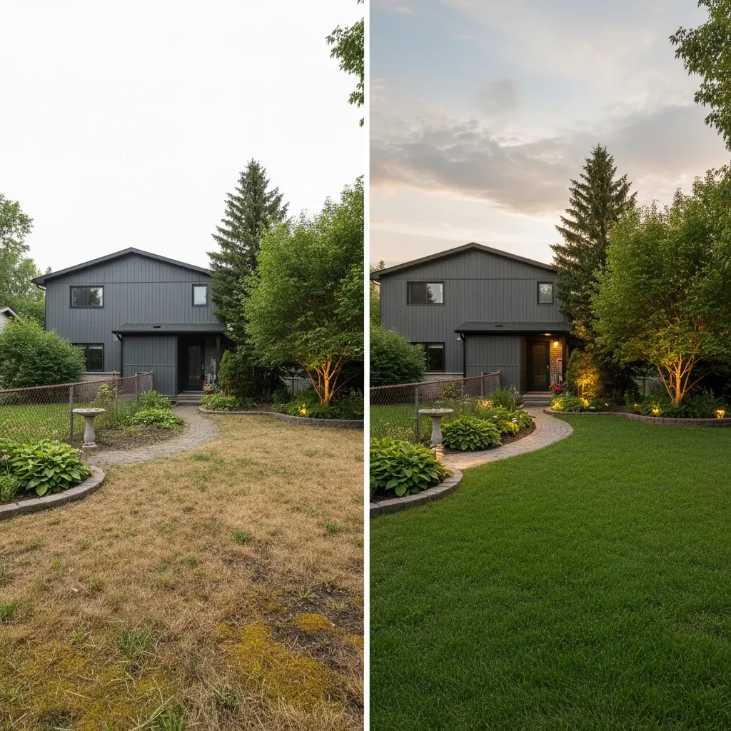 Landscape lighting designer transformation - before and after by Legacy Landscaping Etobicoke in Etobicoke